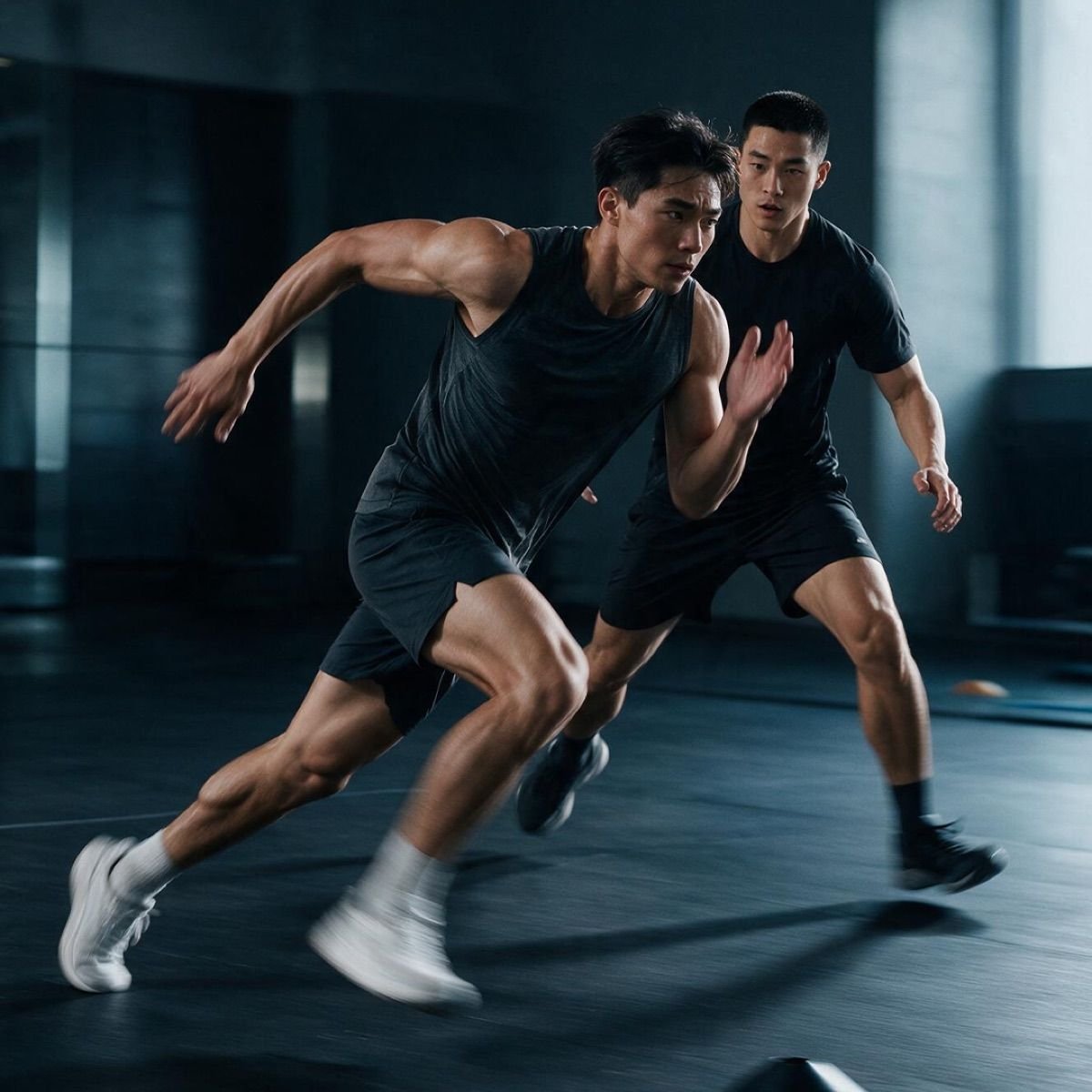 Athlete performing a dumbbell row